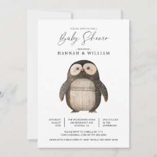 Cute Knitted Penguin Baby Shower Invitation