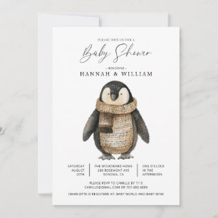 Cute Knitted Penguin Baby Shower Invitation