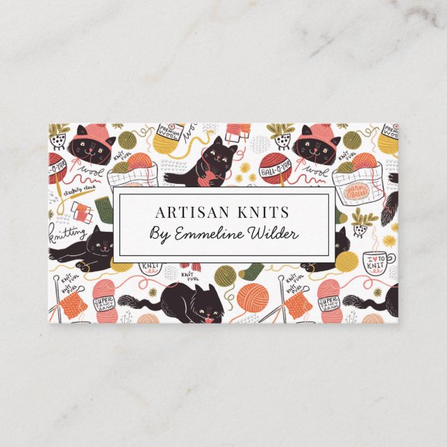 Cute Knitting Business And Knitting Instruction Business Card (Front)