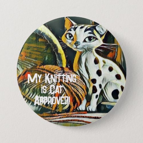 Cute Knitting Cat Yarn Personalize Gift Button