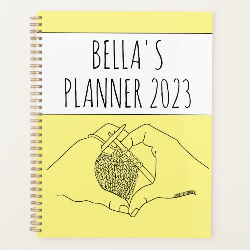 Cute Knitting Heart Hands Drawing Yellow Year Planner