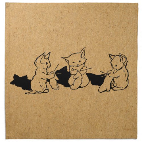 Cute Knitting Kittens Art Cloth Napkin