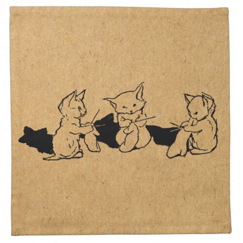 Cute Knitting Kittens Art Cloth Napkin