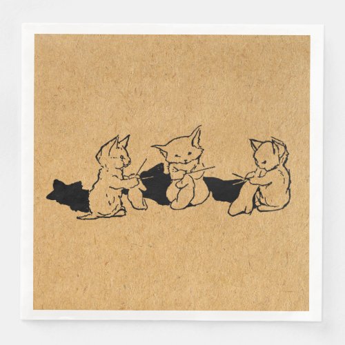 Cute Knitting Kittens Art Paper Dinner Napkins