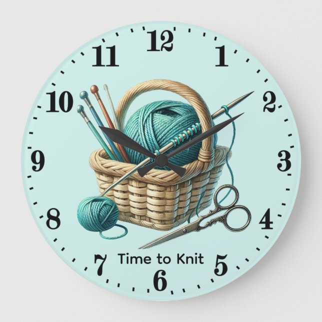 Cute knitting lovers customizable large clock (Front)