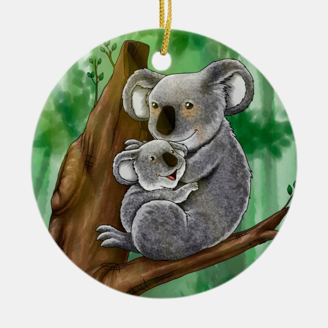 Cute Koala and Baby Ceramic Ornament (Front)