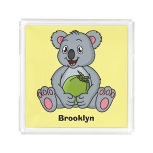 Cute koala and coconut cartoon illustration acrylic tray