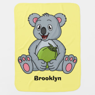 Cute koala and coconut cartoon illustration baby blanket