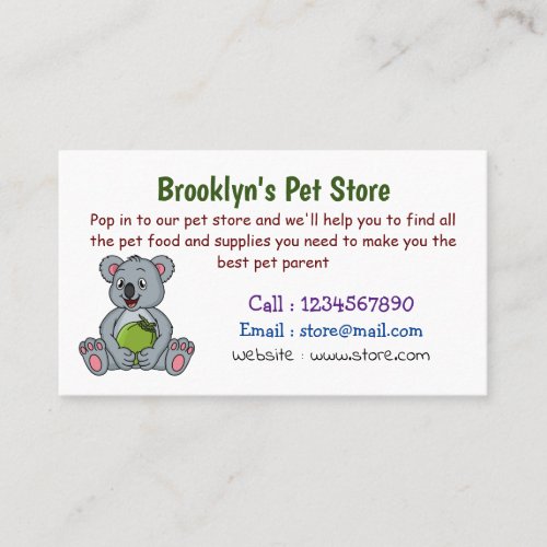 Cute koala and coconut cartoon illustration business card