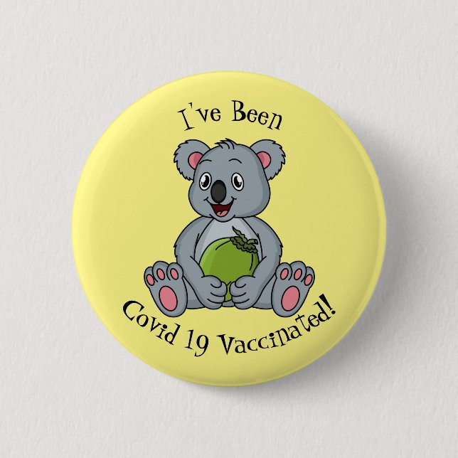 Cute koala and coconut cartoon illustration button (Front)