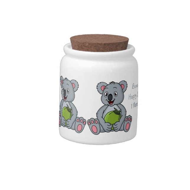 Cute koala and coconut cartoon illustration candy jar (Left)