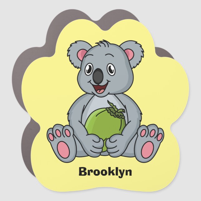 Cute koala and coconut cartoon illustration car magnet (Front)
