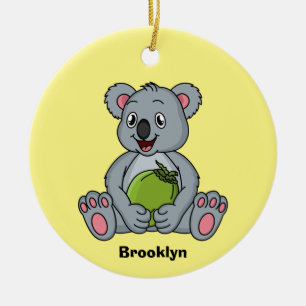 Cute koala and coconut cartoon illustration ceramic ornament