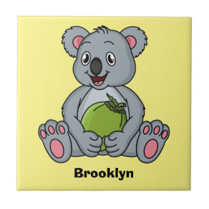 Cute koala and coconut cartoon illustration ceramic tile