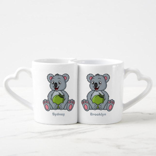 Cute koala and coconut cartoon illustration coffee mug set (Back Nesting)