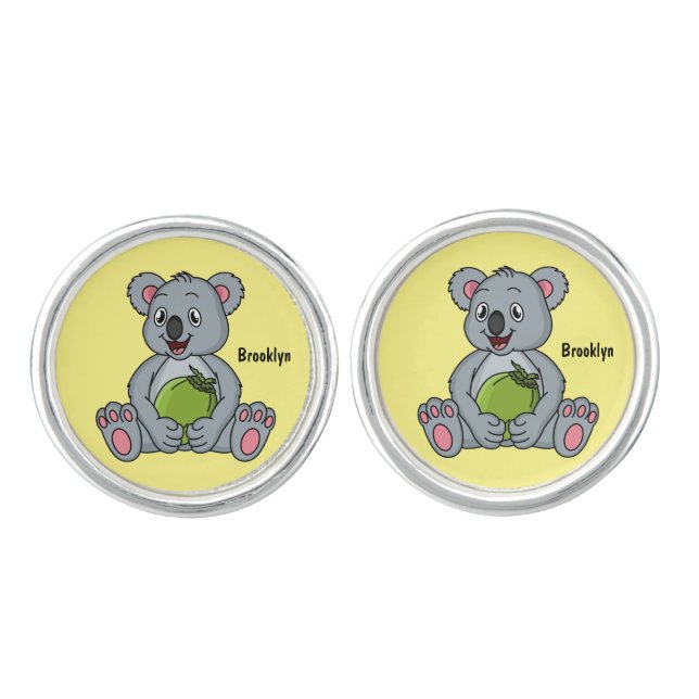 Cute koala and coconut cartoon illustration  cufflinks (Front)