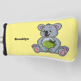 Cute koala and coconut cartoon illustration golf head cover