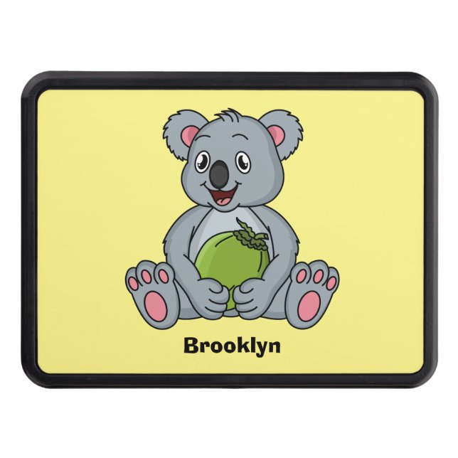 Cute koala and coconut cartoon illustration hitch cover (Front)