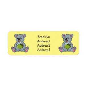 Cute koala and coconut cartoon illustration label