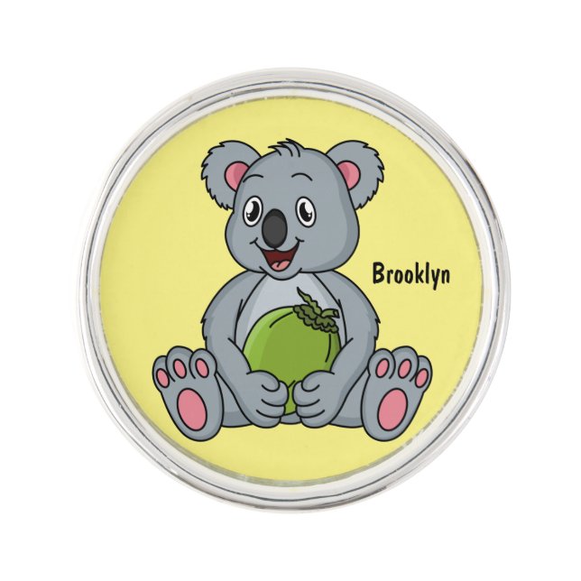Cute koala and coconut cartoon illustration  lapel pin (Front)