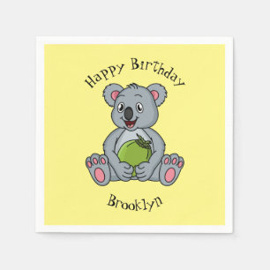 Cute koala and coconut cartoon illustration napkins