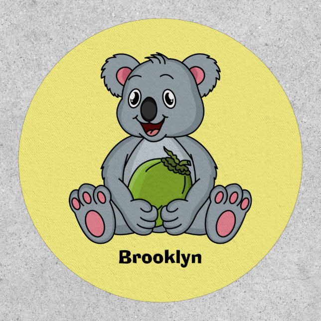 Cute koala and coconut cartoon illustration patch (Front)