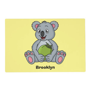 Cute koala and coconut cartoon illustration placemat