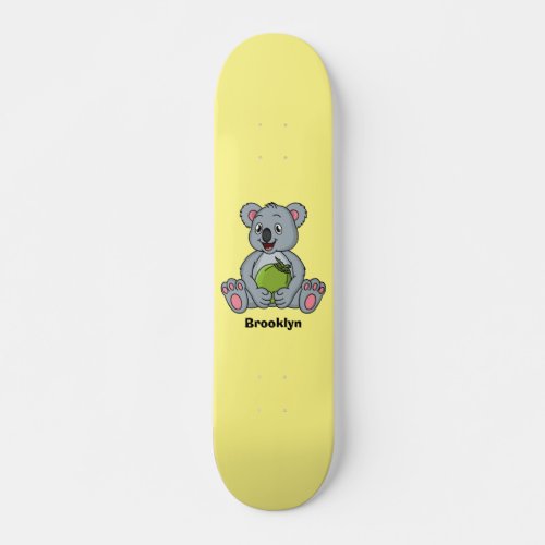 Cute koala and coconut cartoon illustration skateboard