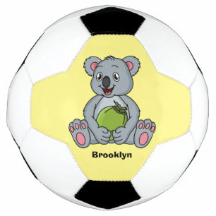 Cute koala and coconut cartoon illustration soccer ball