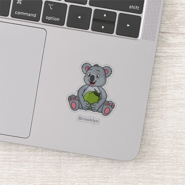 Cute koala and coconut cartoon illustration sticker (Detail)