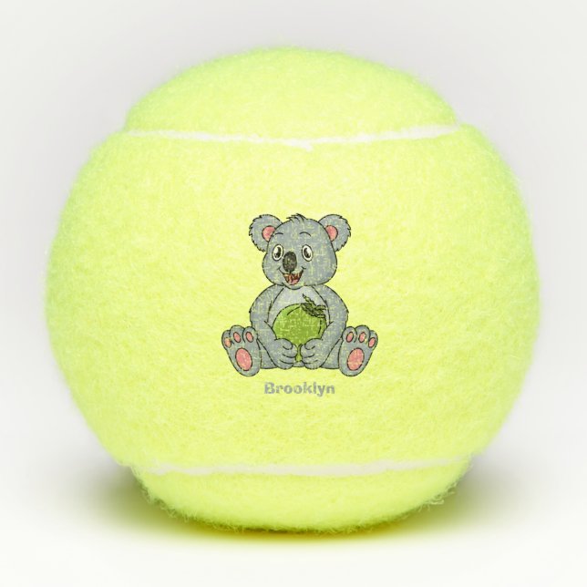 Cute koala and coconut cartoon illustration tennis balls (Front)