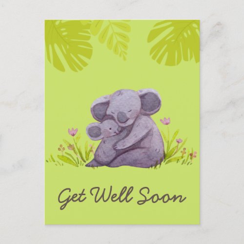 Cute Koala and Encouragement Get Well Green Postca Postcard