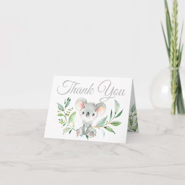 Cute Koala and Eucalyptus Baby Shower Thank You Card (Front)