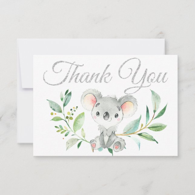 Cute Koala and Eucalyptus Baby Shower Thank You Card (Front)