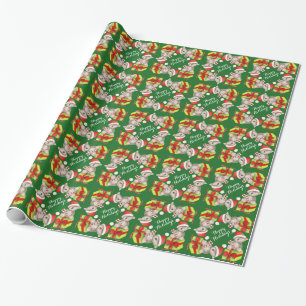 Cute koala and gift art green happy Holidays Wrapping Paper