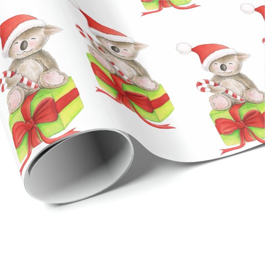 Cute koala and gift art white Christmas wrapping Wrapping Paper