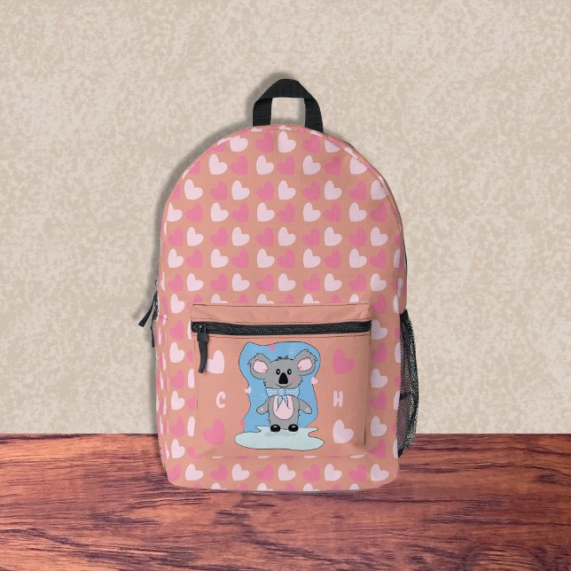 Cute Koala and Pink Hearts Kid School Backpack (Cute koala and pink hearts pattern girl backpack .)