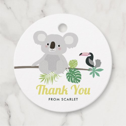 Cute Koala and Toucan Tropical Birthday Thank You Favor Tags