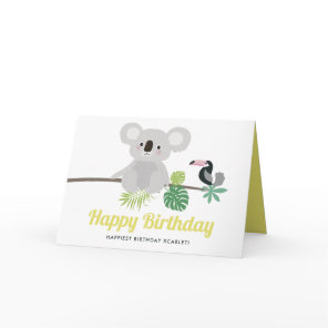 Cute Koala and Toucan Tropical Happy Birthday Card