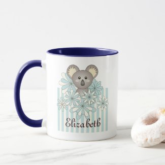 Cute Koala Animal Cartoon Pastel Blue Kids Name Mug