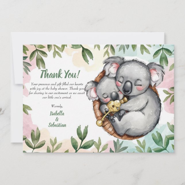 Cute Koala Baby And Koala Mom Thank you Card (Front)
