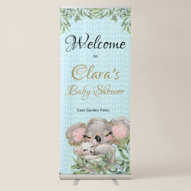 Cute Koala Baby Shower Vertical Retractable Banner (Front)
