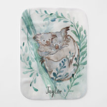 Cute Koala & Baby Watercolor Add Name Teal Nursery