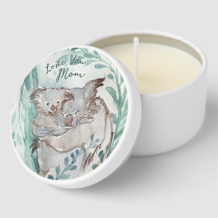 Cute Koala Baby Watercolor Name Teal Love You Mom Mini Candle Favors