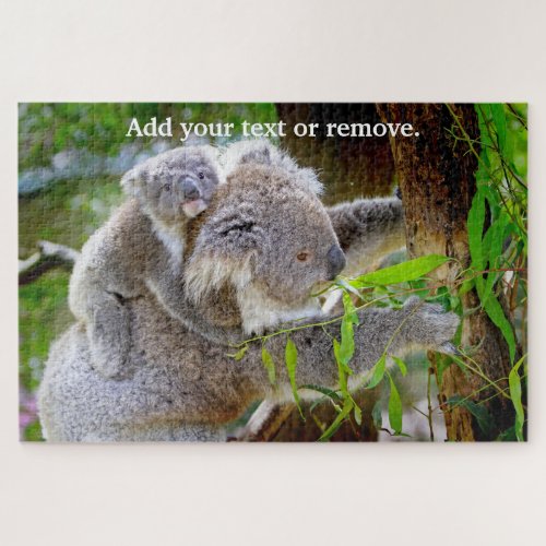 Cute koala bear and baby on an eucalypyus tree jigsaw puzzle