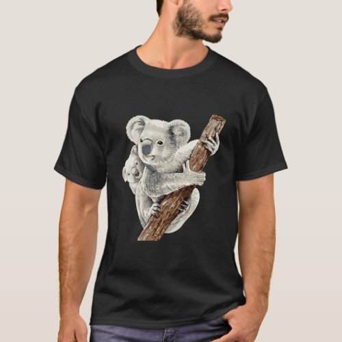 Cute Koala Bear And Baby Realistic Watercolor T_Shirt