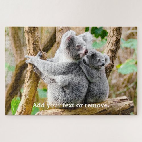 Cute koala bear and baby sit on eucalypyus tree jigsaw puzzle