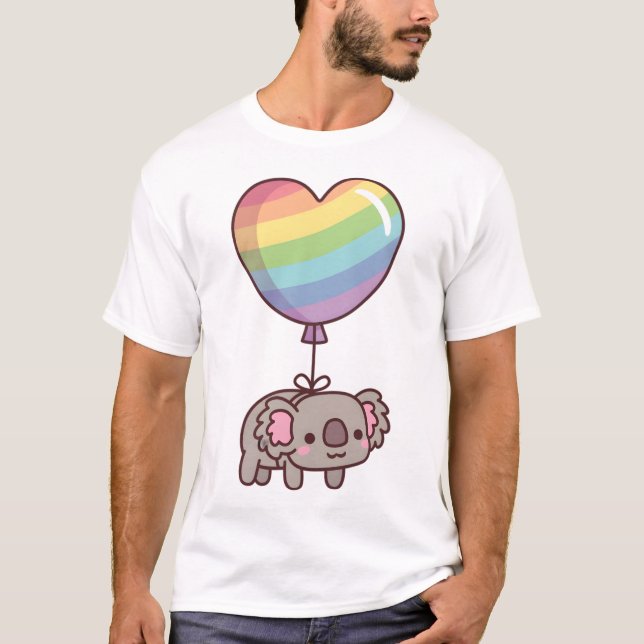 Cute Koala Bear and Rainbow Balloon T-Shirt (Front)