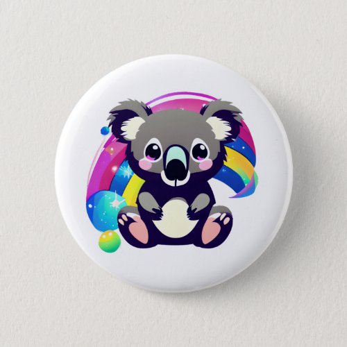 Cute Koala Bear and Rainbow  Button