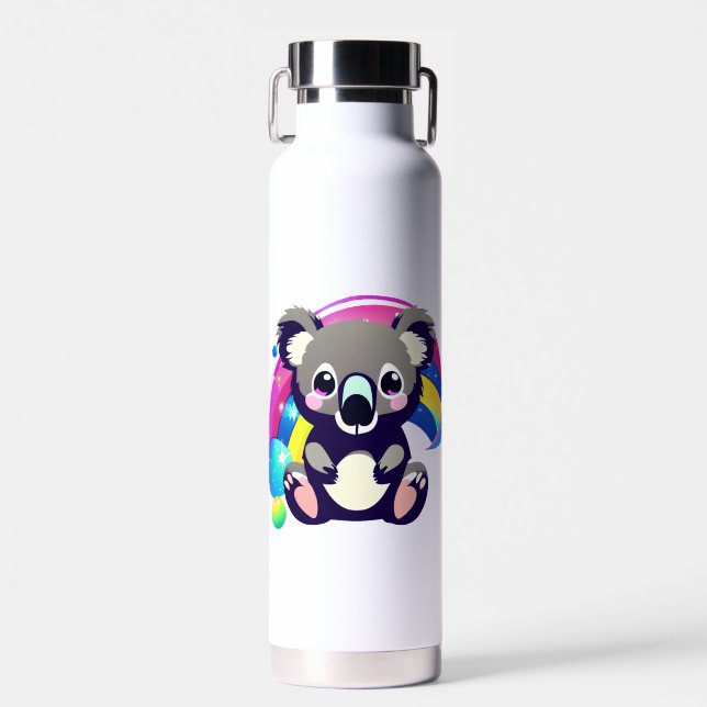 Cute Koala Bear and Rainbow Personalized Water Bottle (Front)